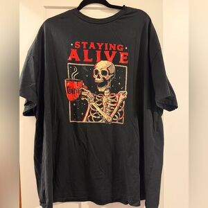 Staying Alive Coffee Skeleton Graphic Tee